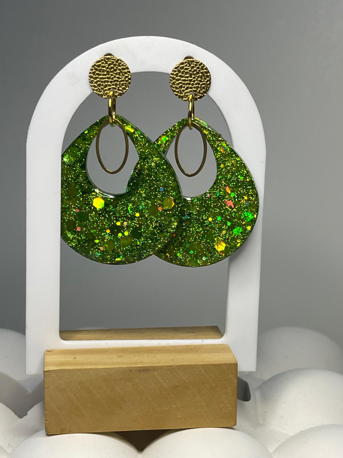 Boucles d’oreilles vert scintillant