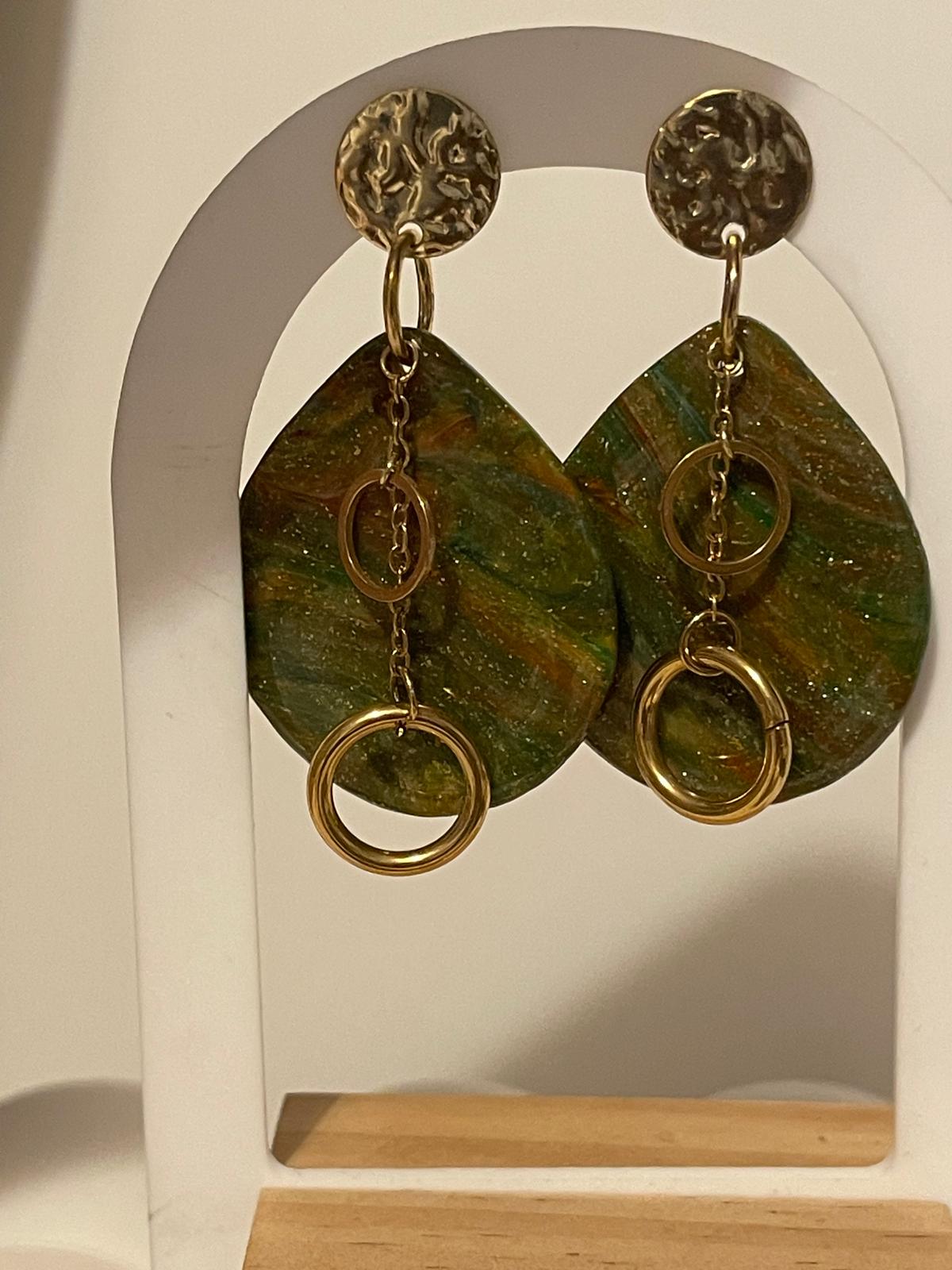Boucles d’oreilles vert forêt & doré