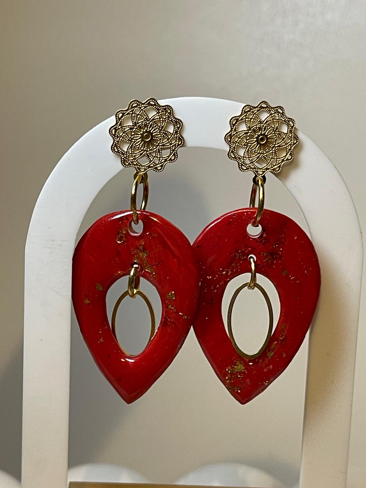 Boucles d’oreilles rouge passion & doré