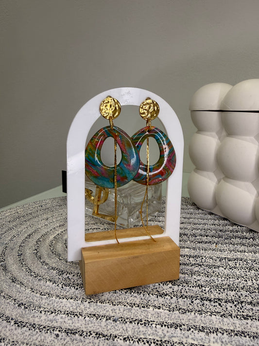 Boucles d’oreilles multicolores & doré (ovales)