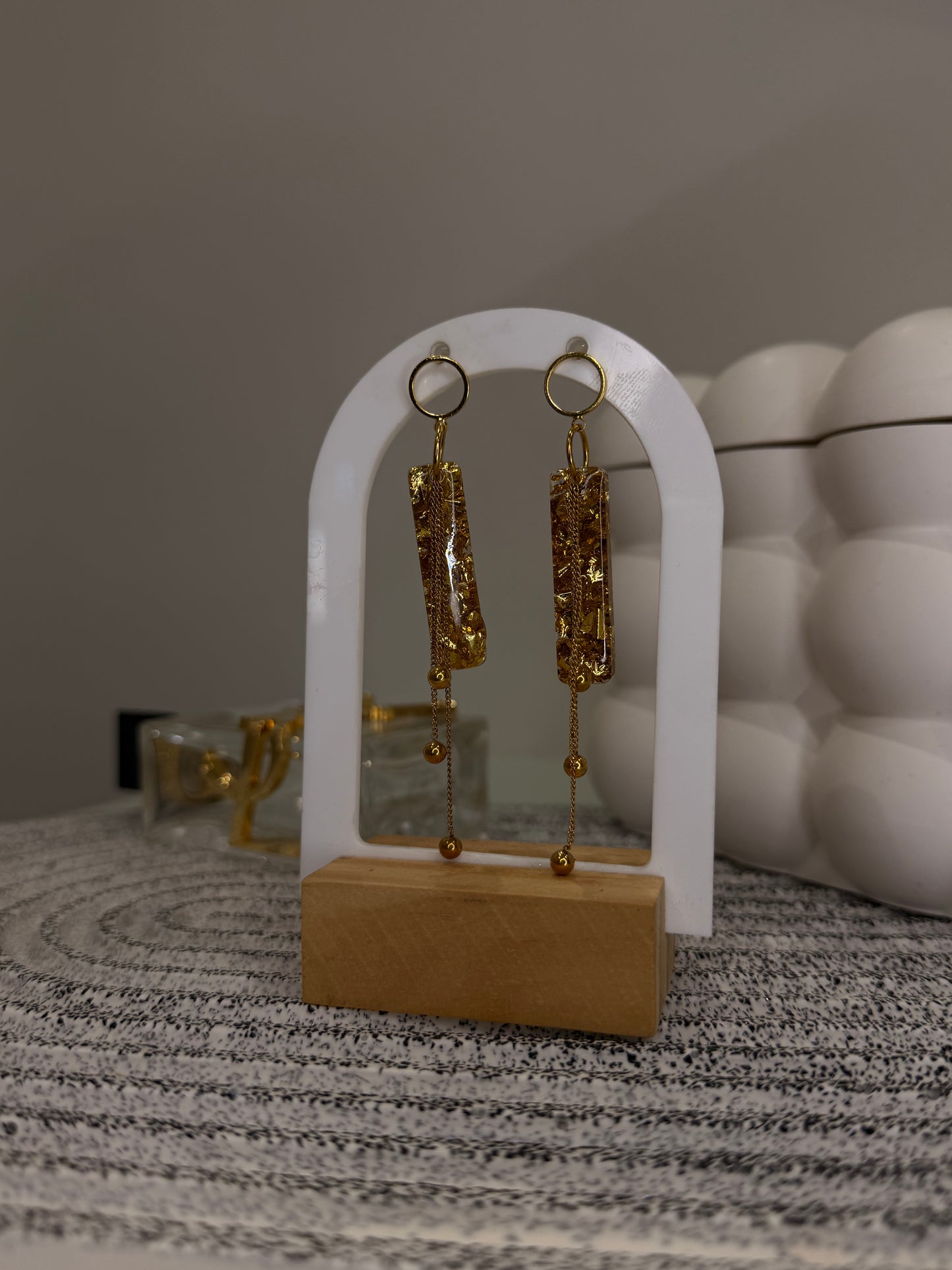 Boucles d’oreilles transparentes & doré (avec chaînes)