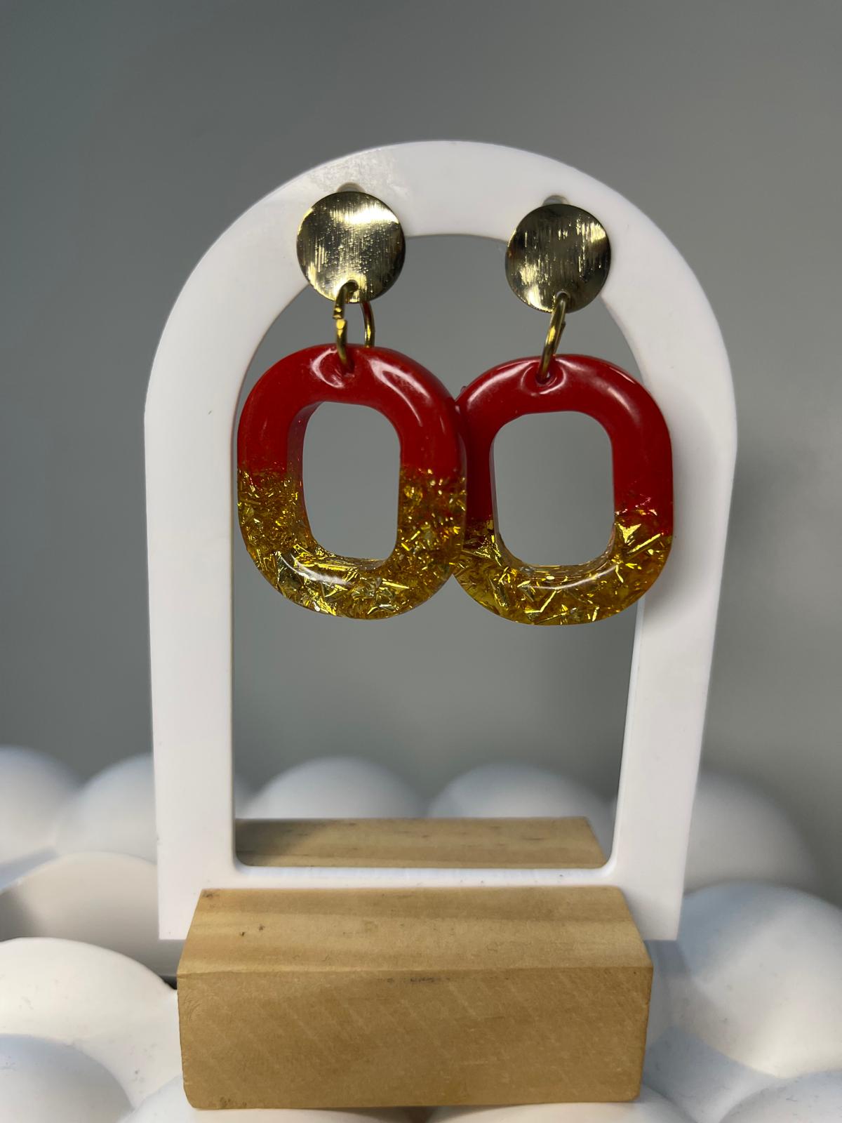 Boucles d’oreilles rouge & doré