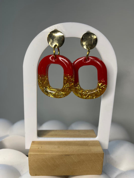 Boucles d’oreilles rouge & doré
