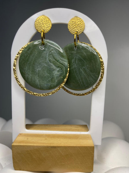 Boucles d’oreilles vert sauge & doré